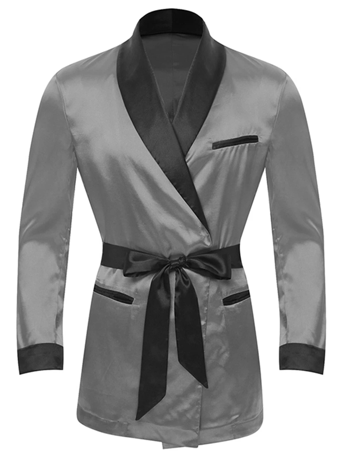 Men's Silk Satin Pajamas Set Short Sleeves Top and Bottom Boxer Shorts Shirt Set