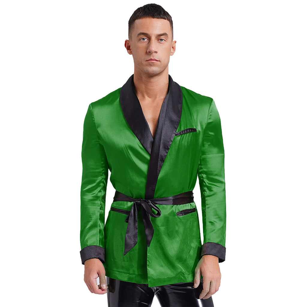 Men's Silk Satin Pajamas Set Short Sleeves Top and Bottom Boxer Shorts Shirt Set