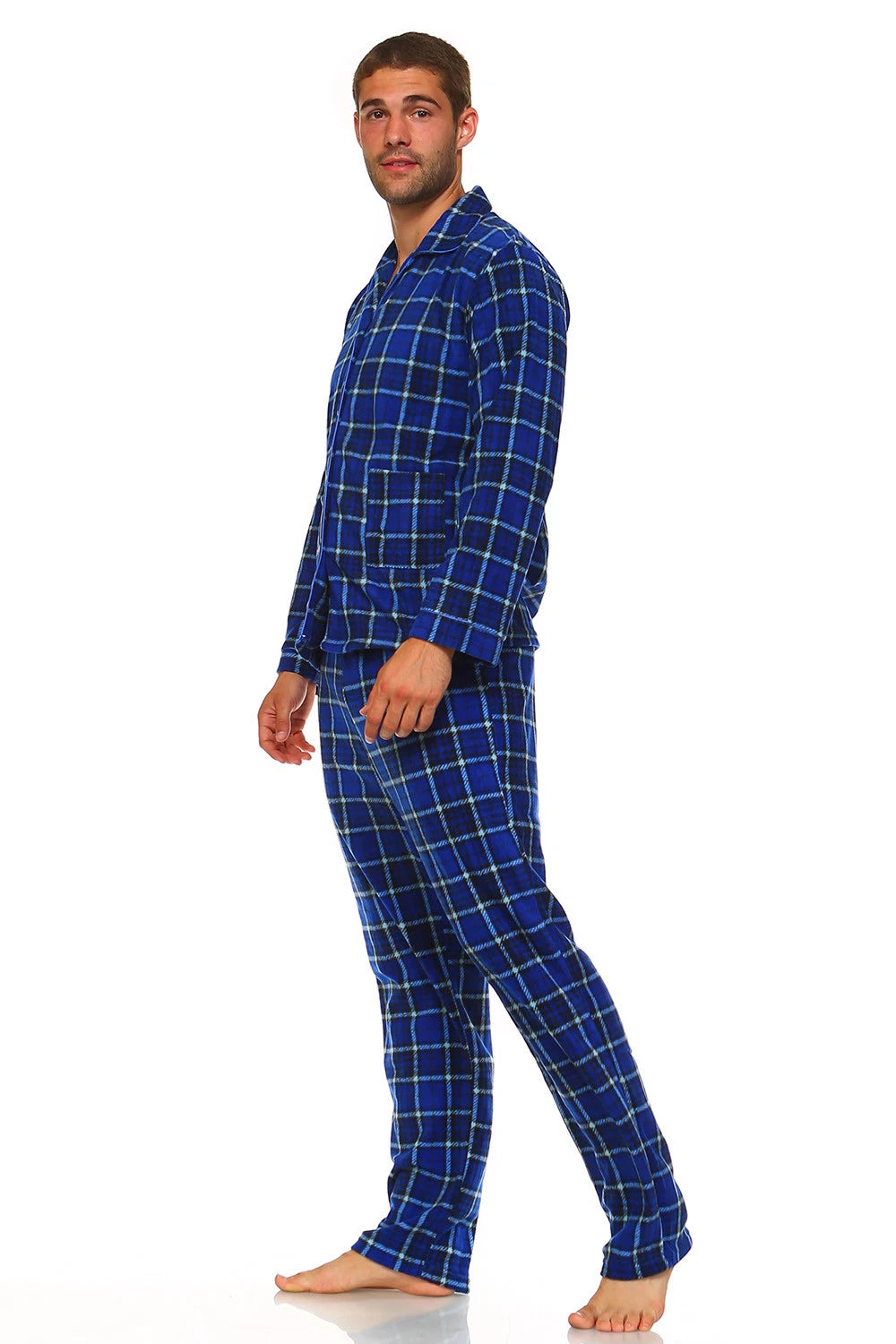 Men Fleece Pajama Set, Classic Premium Plaid Flannel Lounge Pajama Pant Set