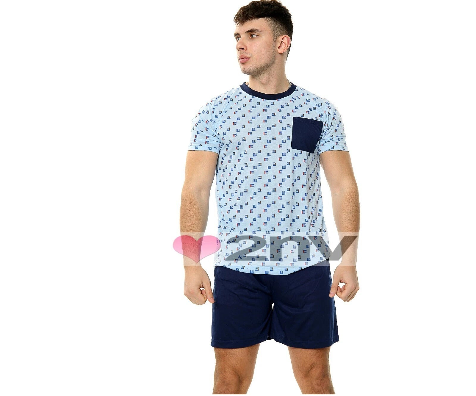 Mens Pyjama Set Short Sleeve Cotton Blend Lounge Wear Mens PJ Shorts Set