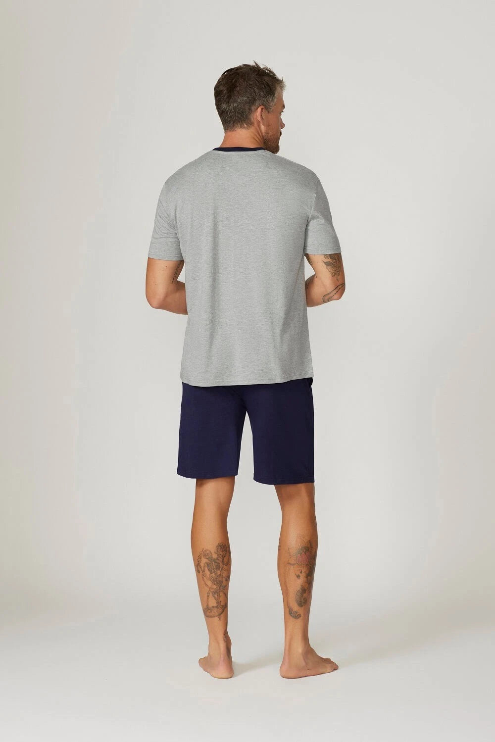 Mens Contare Sizes S-7XL Grey Navy Bamboo Cotton Short Sleeve Pyjama Set Pjs