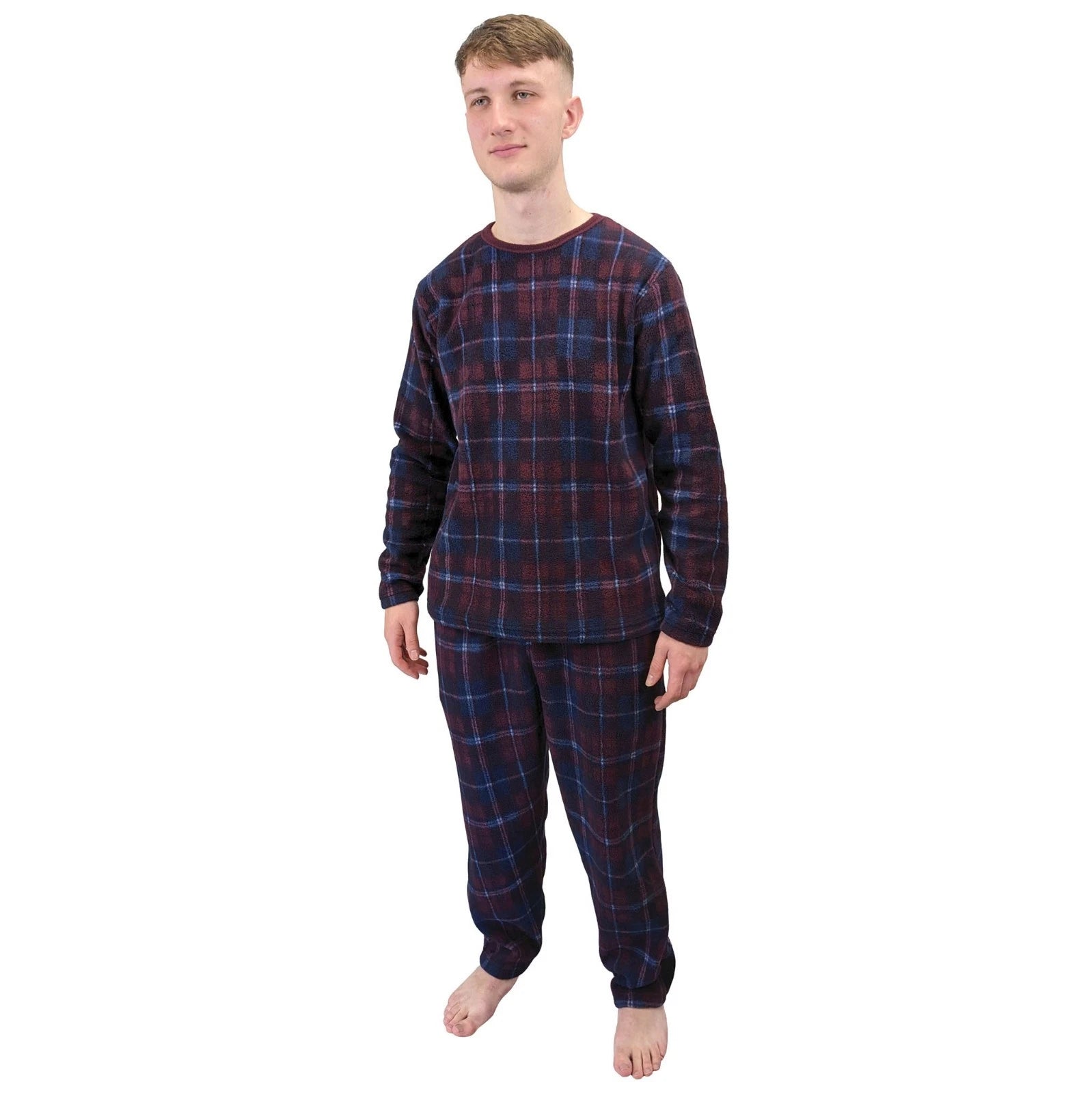 Mens Fleece Warm Soft Pyjamas Striped PJ Set Nightwear Nightsuit Pyjama S-4XL