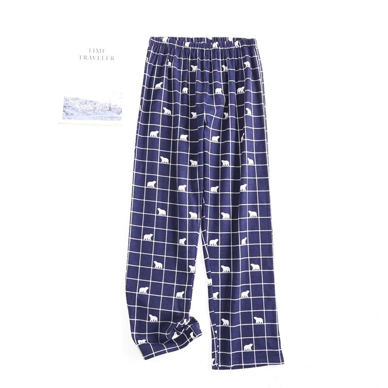 Men's Pajamas Set 100% Cotton Sleepwear Long Sleeve Button Top Pants Nightwear