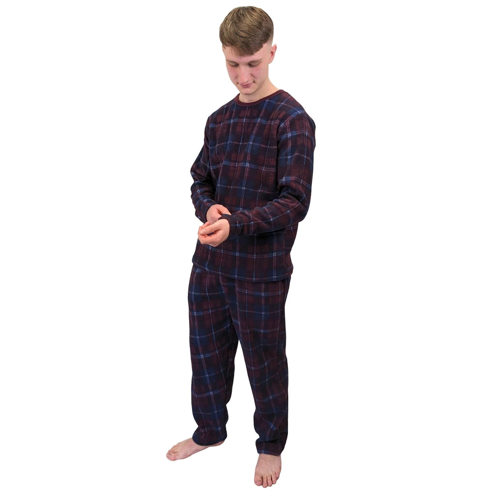 Mens Fleece Warm Soft Pyjamas Striped PJ Set Nightwear Nightsuit Pyjama S-4XL