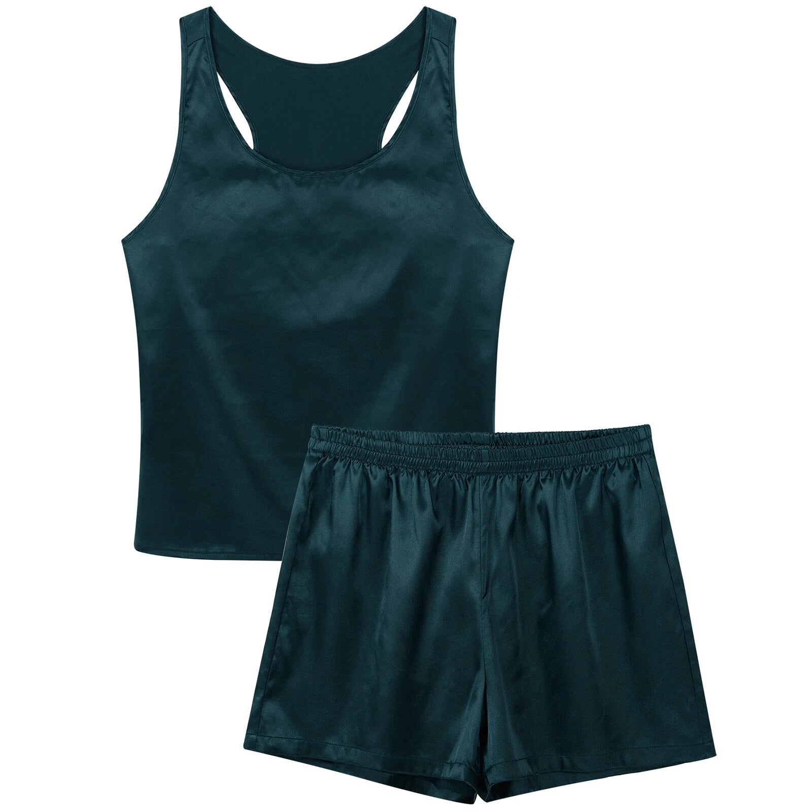 Men's Silk Satin Pajamas Set Vest Top and Boxer Shorts Sleepwear Home Loungewear