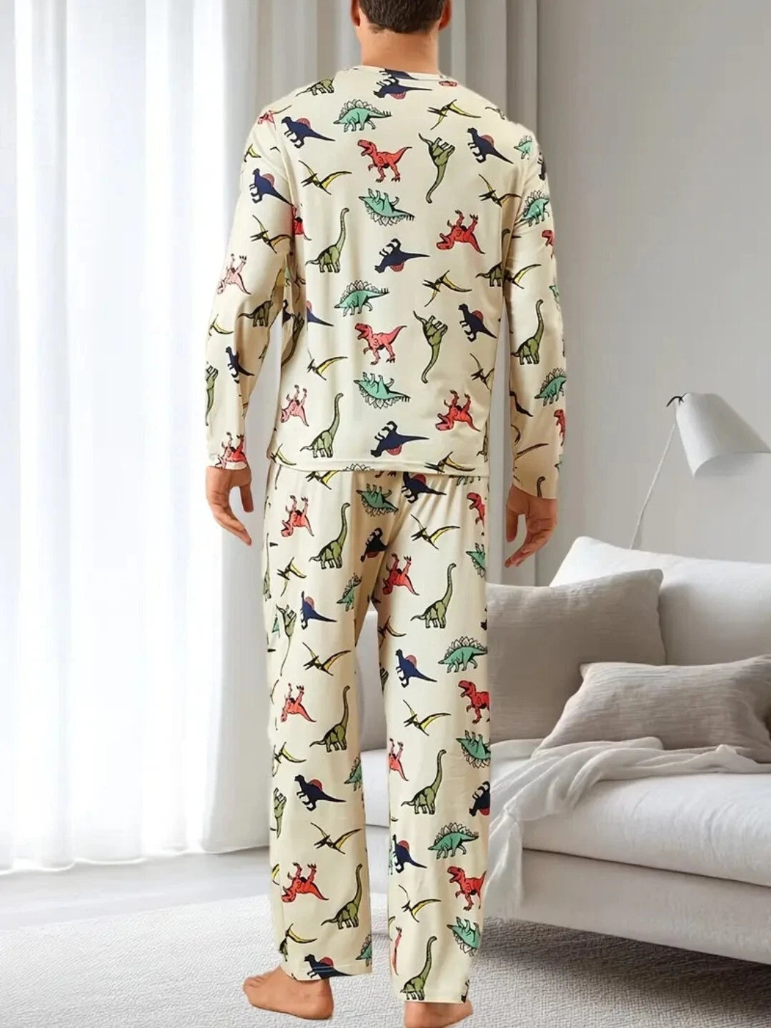 New Men's Dinosaur Pajama Set Long Sleeve & Long Pants Comfy - Size M to XXL -