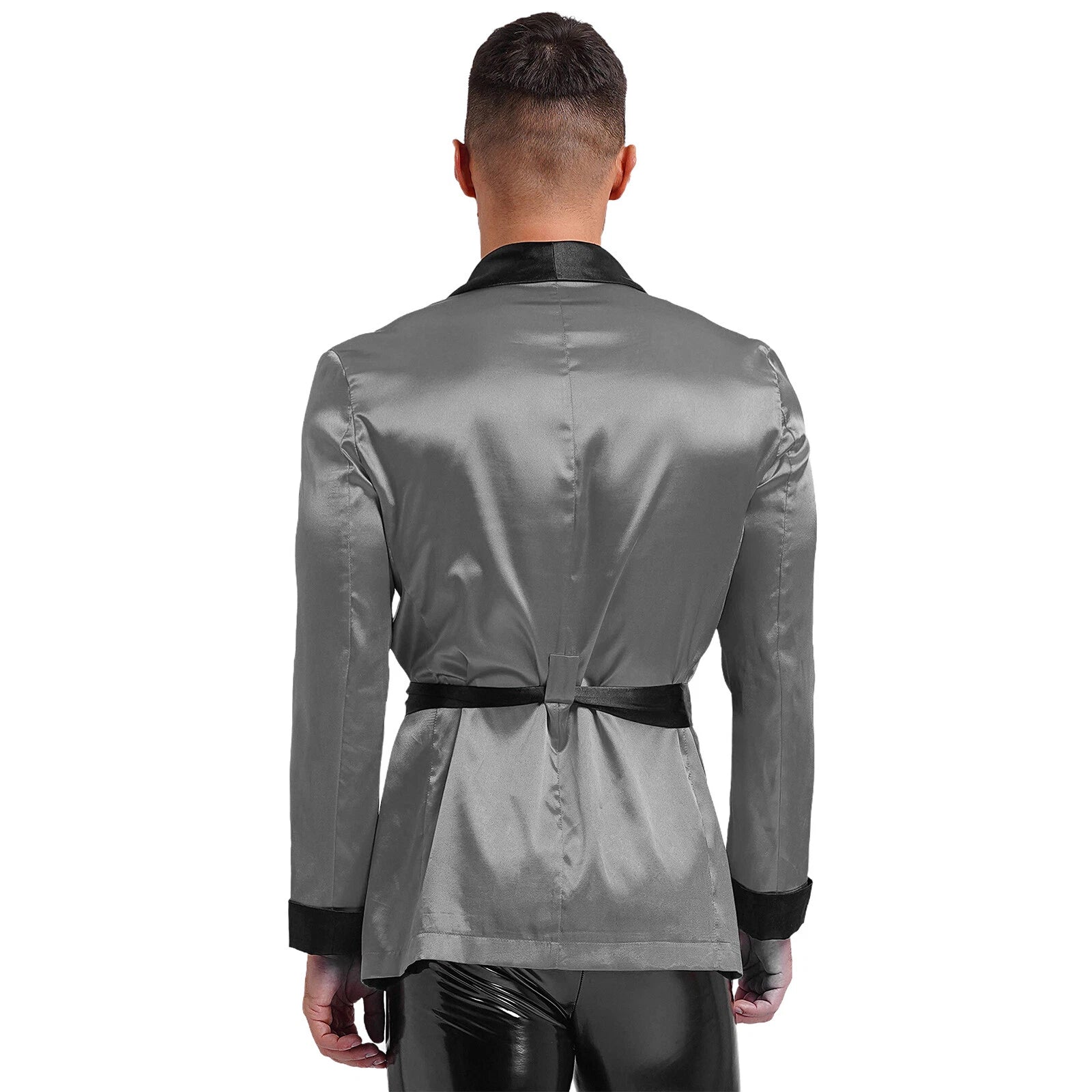 Men's Silk Satin Pajamas Set Short Sleeves Top and Bottom Boxer Shorts Shirt Set