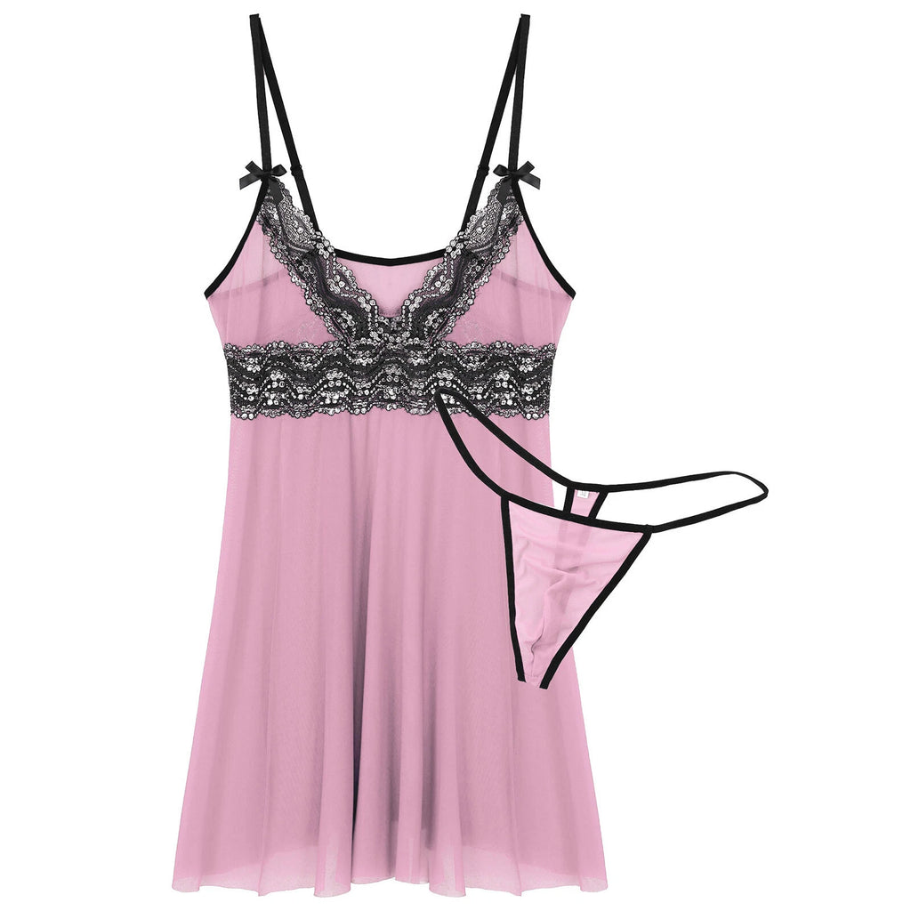Mens Sissy Nightdress Pajamas Crossdress Nightwear Lingerie Set Sleepwear