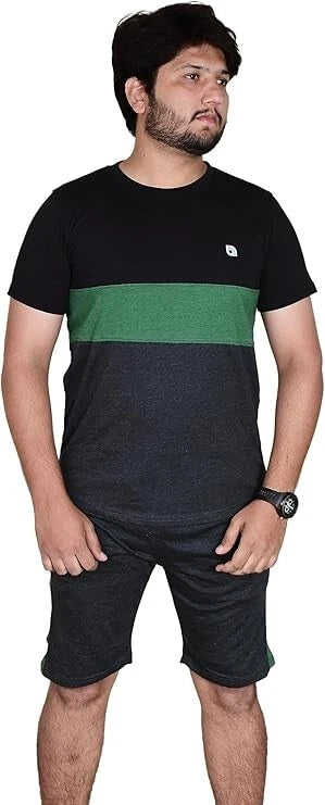 Mens Contrast Panel T-Shirt Shorts Set Summer Tracksuit 2 Pcs loungewear S-3XL