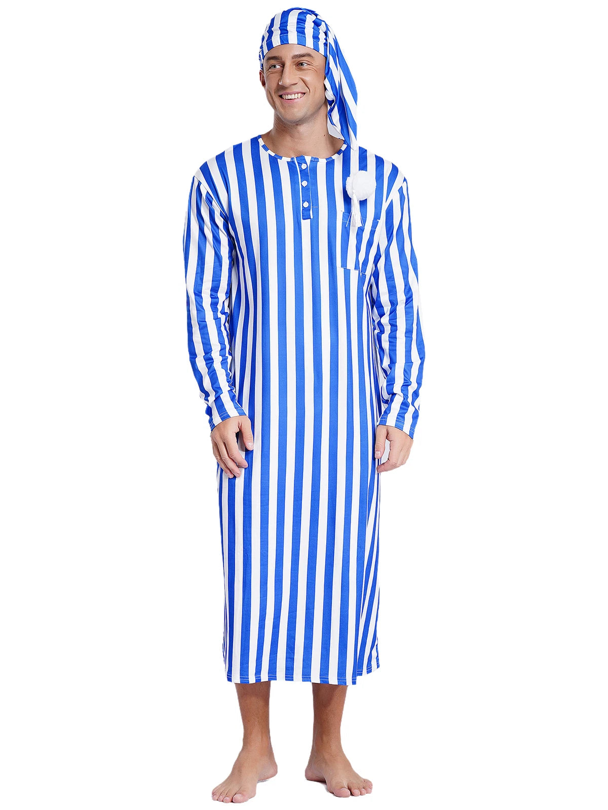 Mens Nightwear Halloween Nightgowns Plaid Pajamas Pompom Loungewear Nightshirt