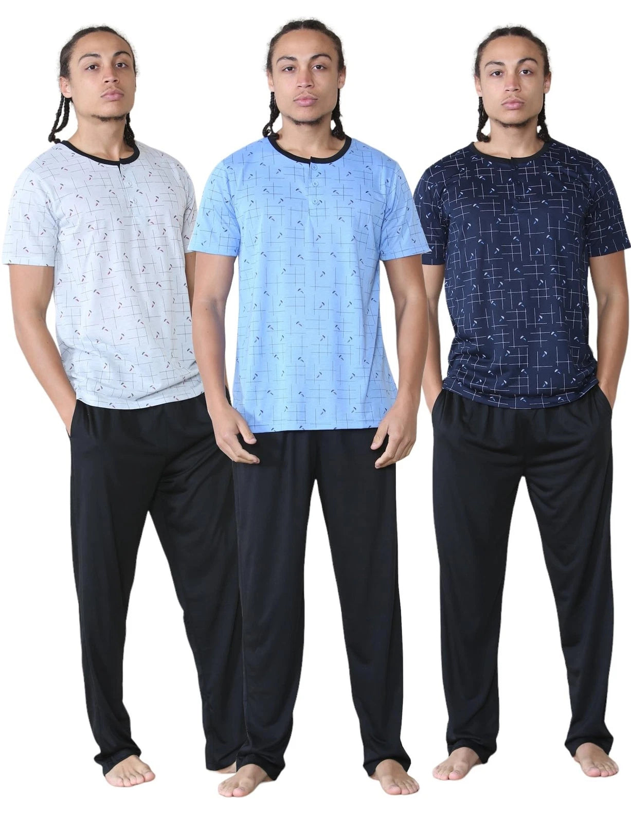 Mens Pyjama Set Short Sleeve Printed T-Shirt & Bottoms Lounge Sleepwear