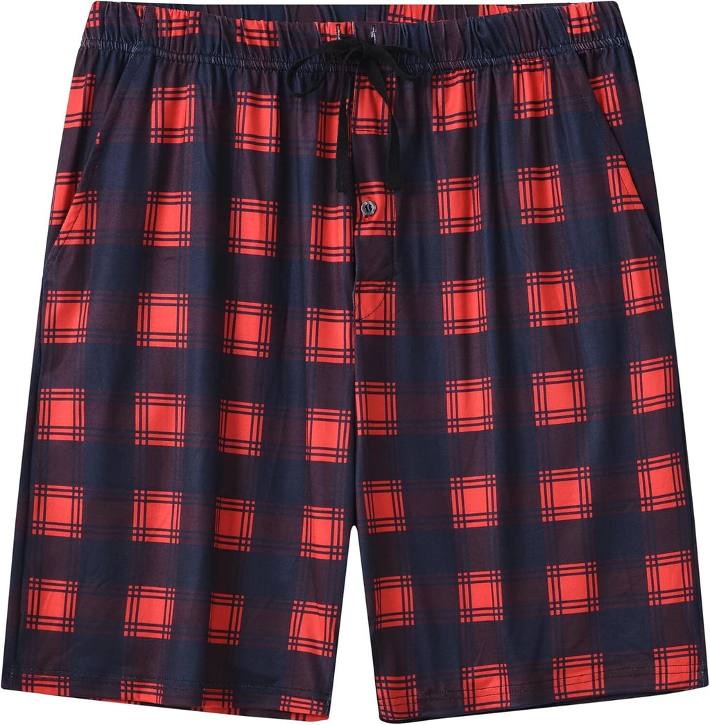 Men's Sleepwear Lounge Shorts 100% Cotton Plaid Pajama Bottoms Button Fly 3 Pack