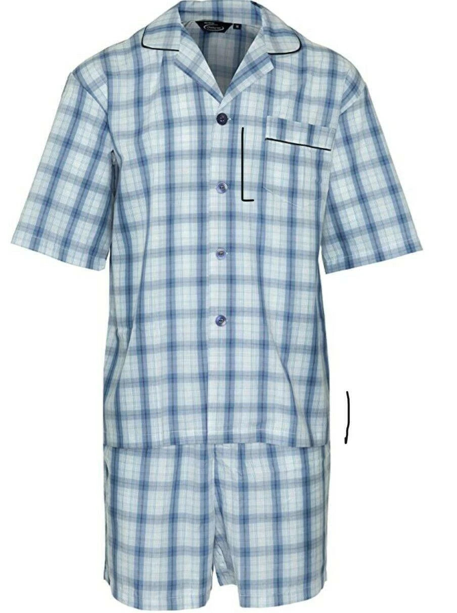 Mens Champion Richmond Polycotton Short Sleeve Check Short Pyjamas Size M to 3XL