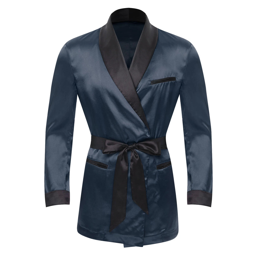Men's Silk Satin Pajamas Set Short Sleeves Top and Bottom Boxer Shorts Shirt Set