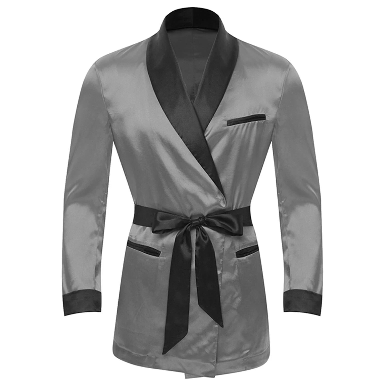 Men's Silk Satin Pajamas Set Short Sleeves Top and Bottom Boxer Shorts Shirt Set