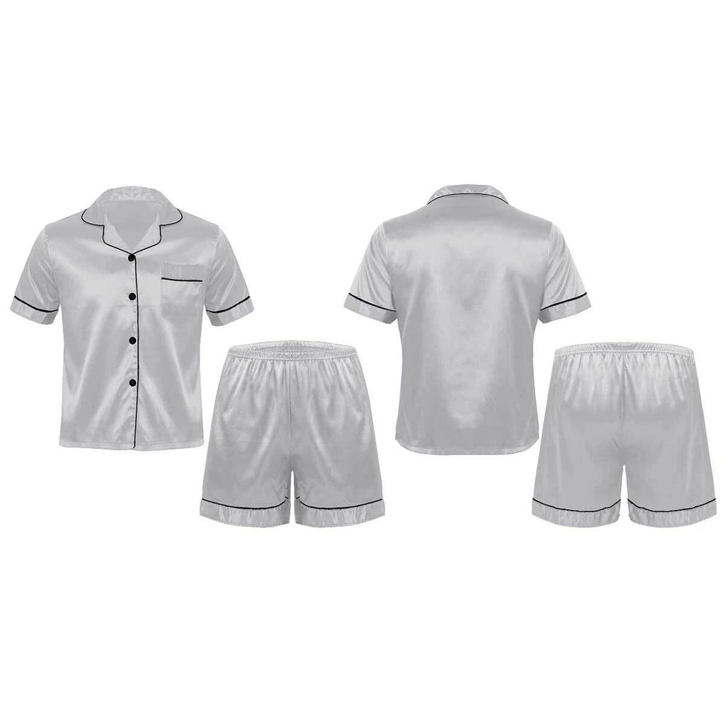 Men Silk Satin Pajamas Set Shirt Top Shorts Pants Long Robe Sleepwear Nightwear