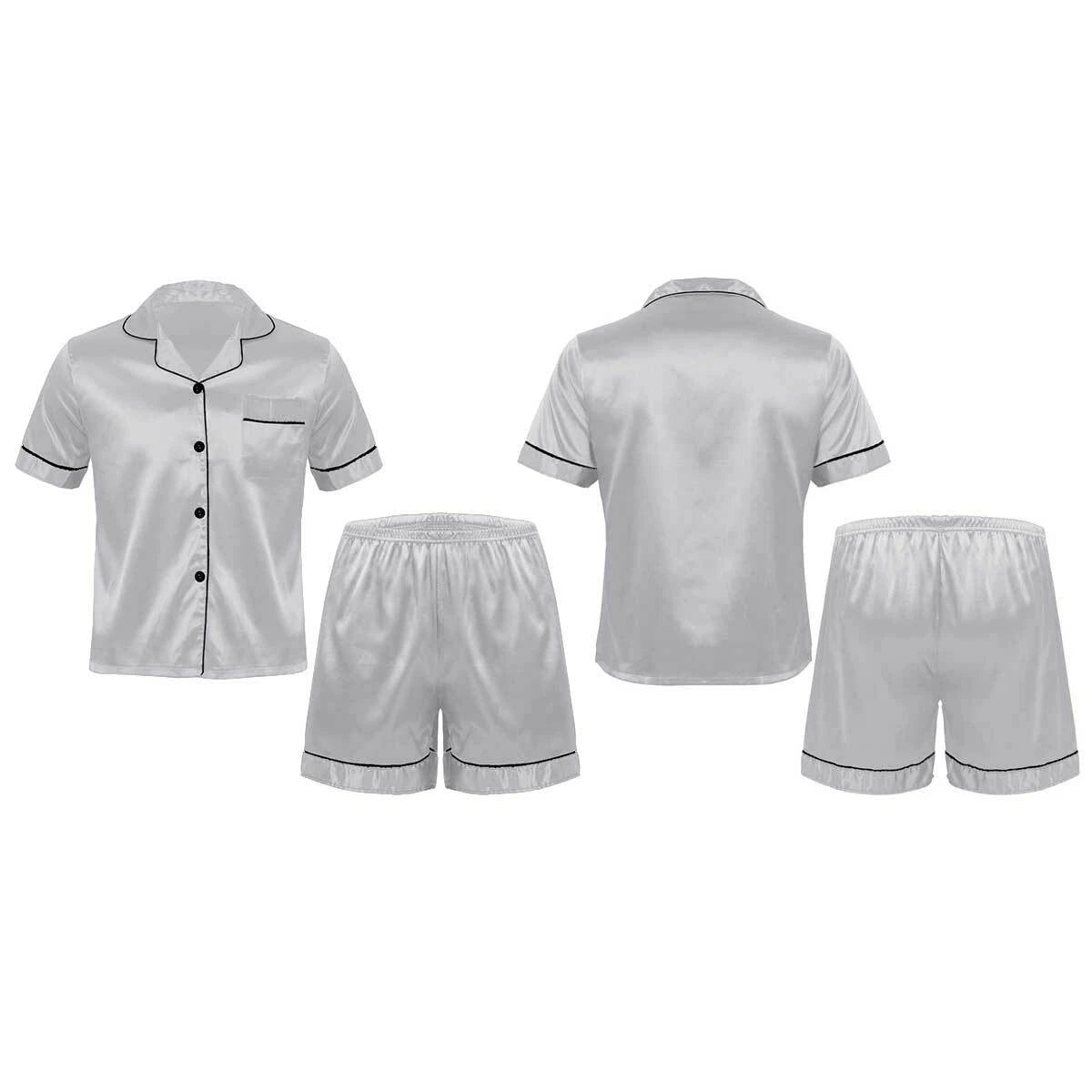 Men Silk Satin Pajamas Set Shirt Top Shorts Pants Long Robe Sleepwear Nightwear