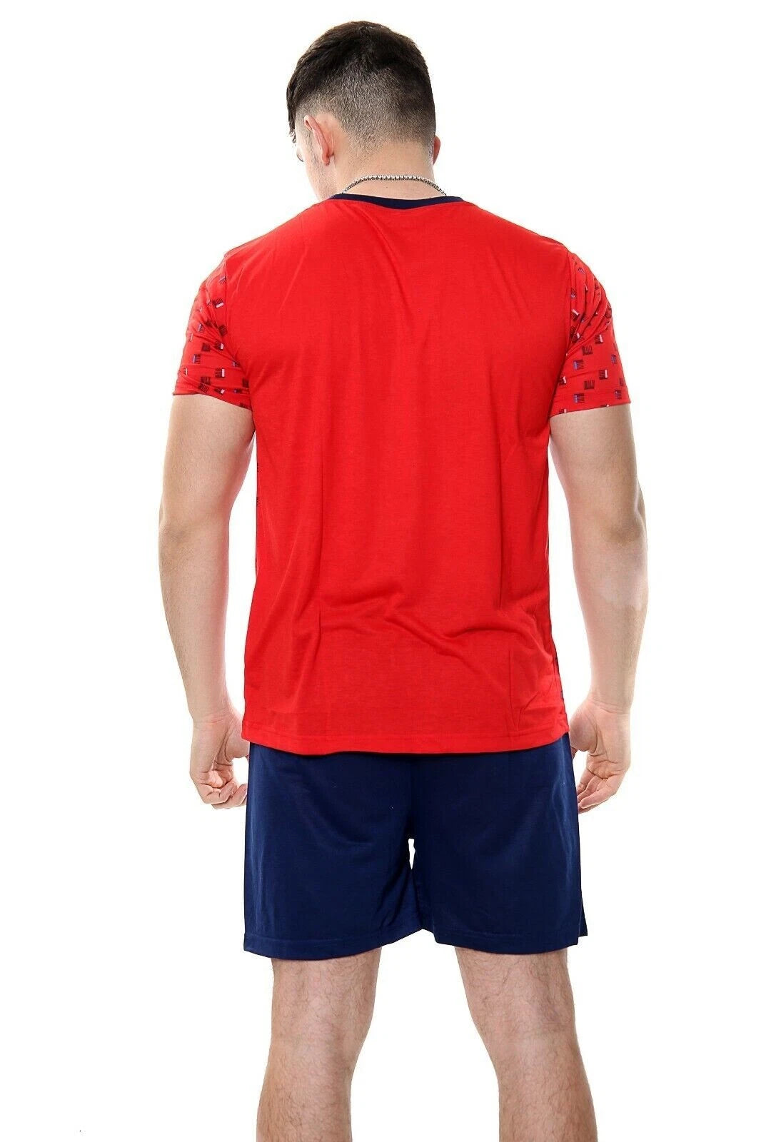 Mens Pyjama Set Short Sleeve Cotton Blend Lounge Wear Mens PJ Shorts Set