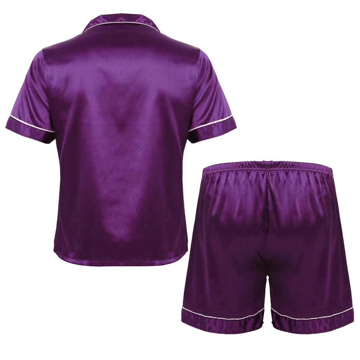 Mens Satin Short Sleeve Silk Pajama Set with Shorts Two Piece Button-Down Pj AU