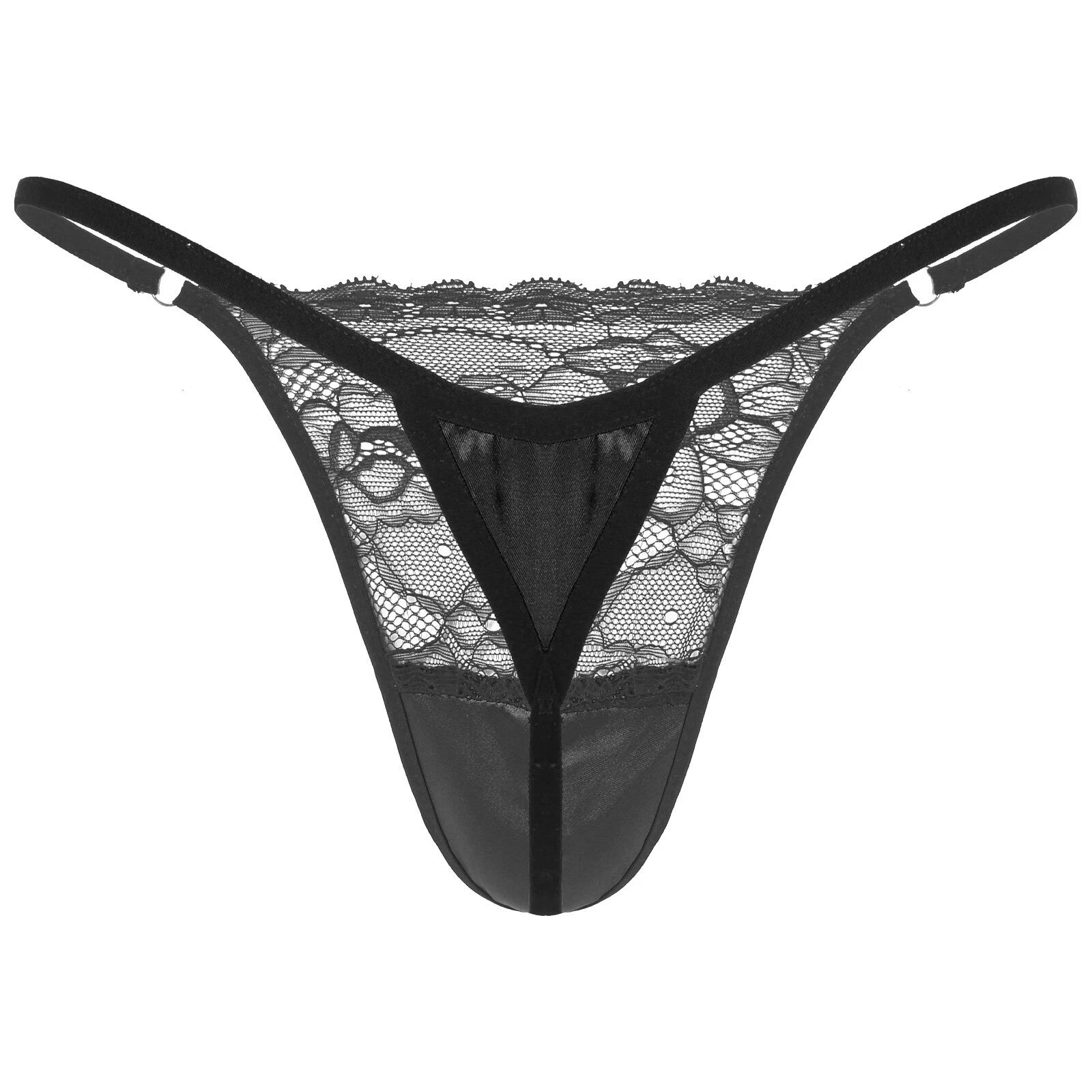 Men Ruffled Lingerie Set Cami Straps Bandeau Bra Thong 2Pcs Crossdresser Pajamas