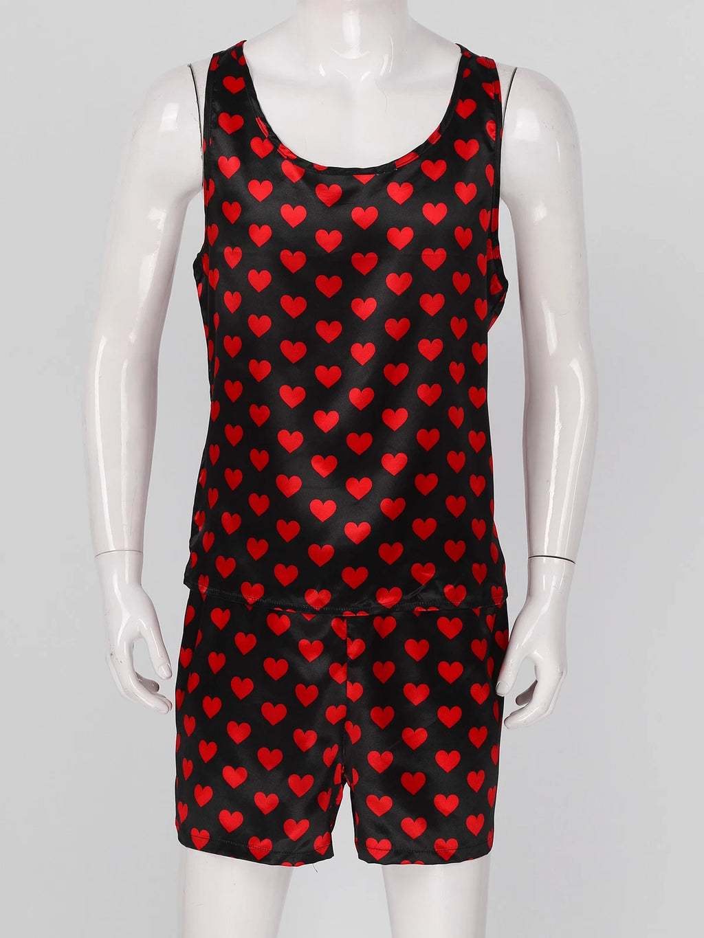 Men's Silk Satin Pajamas Set Vest Top and Boxer Shorts Sleepwear Home Loungewear