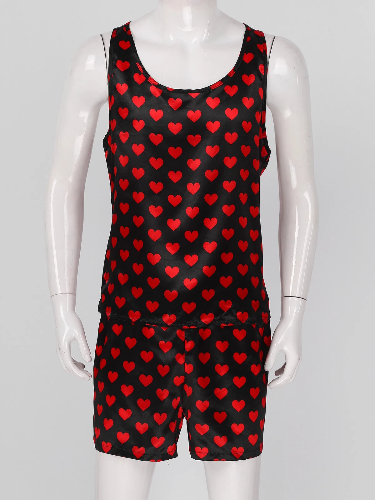 Men's Silk Satin Pajamas Set Vest Top and Boxer Shorts Sleepwear Home Loungewear