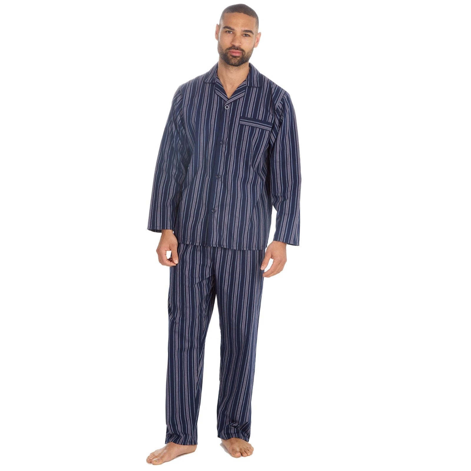 Mens Long Traditional Pyjamas 2 Piece Classic Set Hospital Top+Bottoms Nightwear