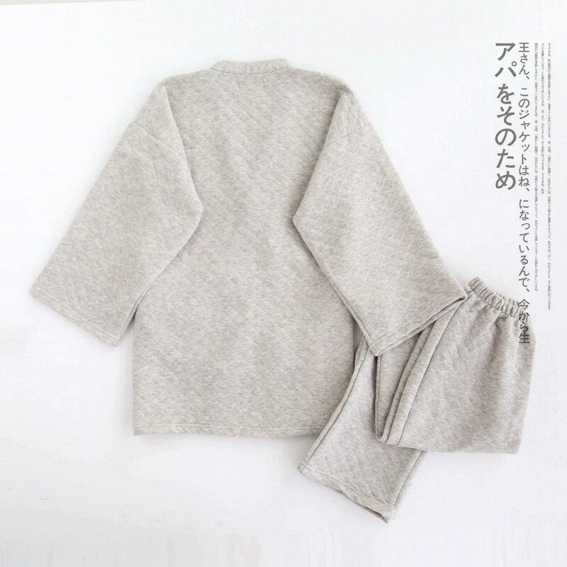 Winter Japanese Men Pajama Sleep Wear Top Pant Wadded Cotton Kimono Set