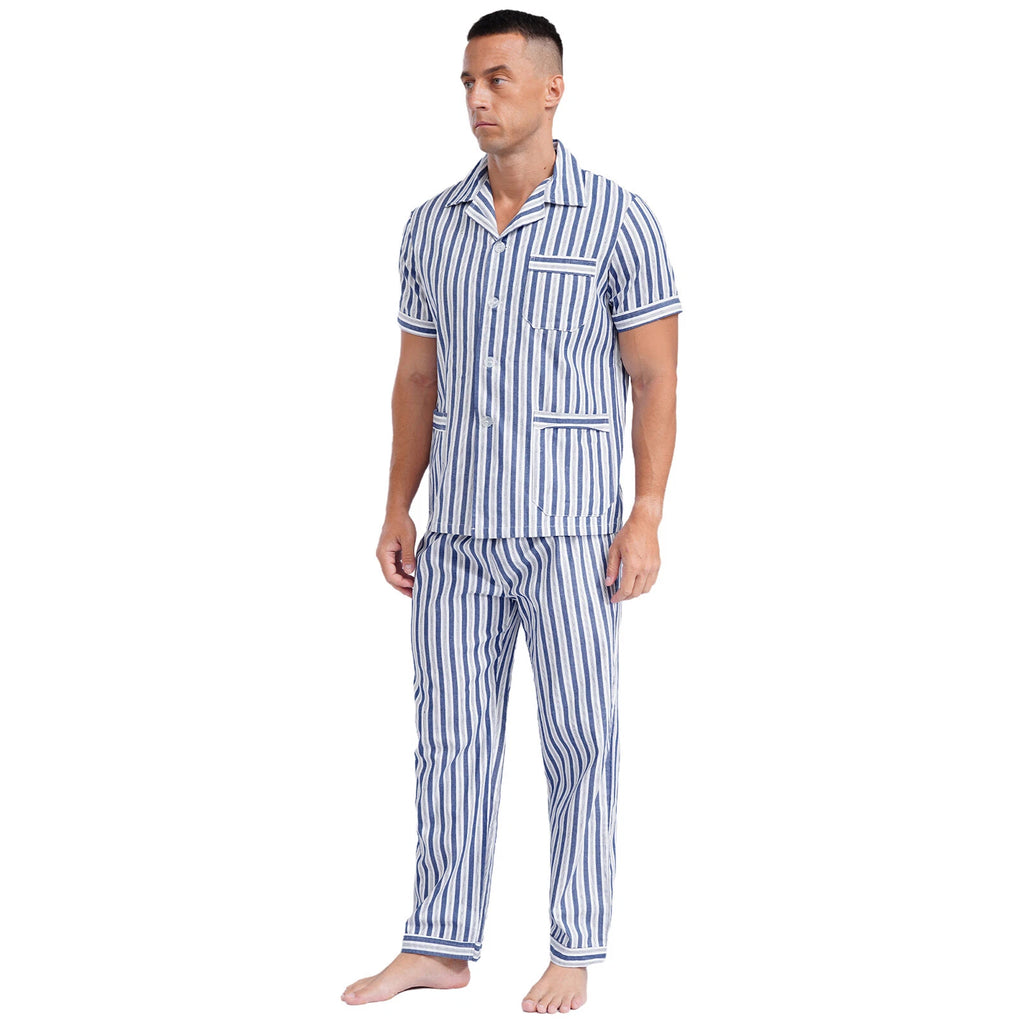 Mens Homewear 2pcs Pajama Set Sleep Sleepwear Shirt Nightgown Button Down Suits