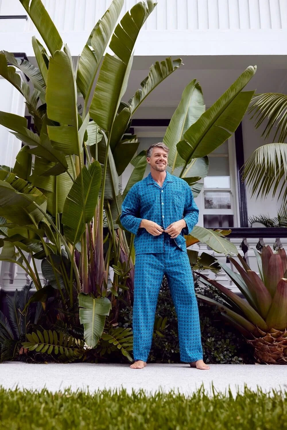 Mens Contare Sizes S-7XL Blissful Blue Cotton Flannel Long Sleeve Pyjama Set Pjs