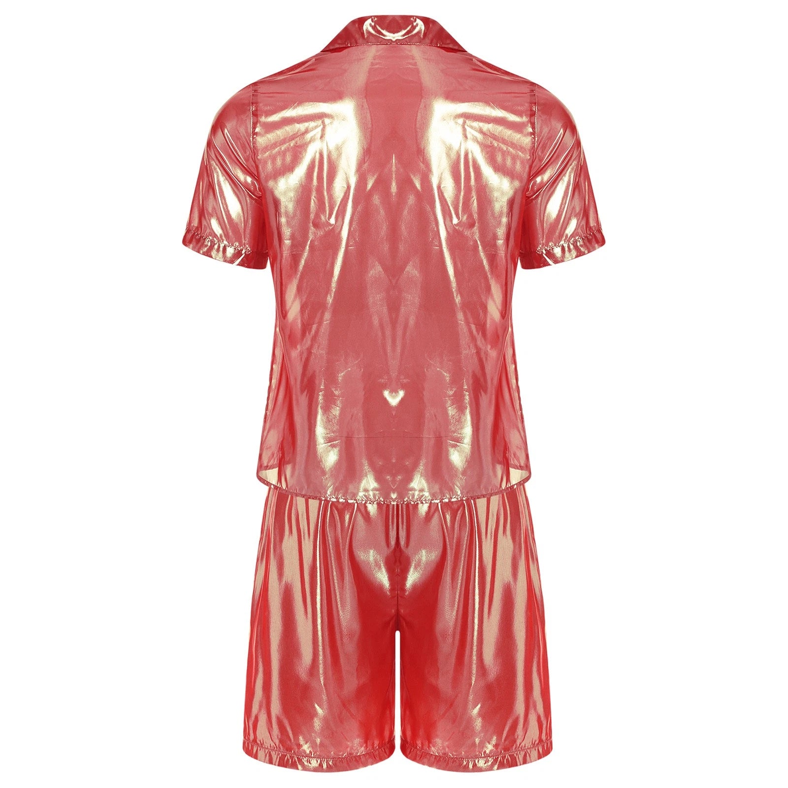 Men Shiny Glossy See-Through Metallic Chiffon Jumpsuit Bodysuit /Pajama Set
