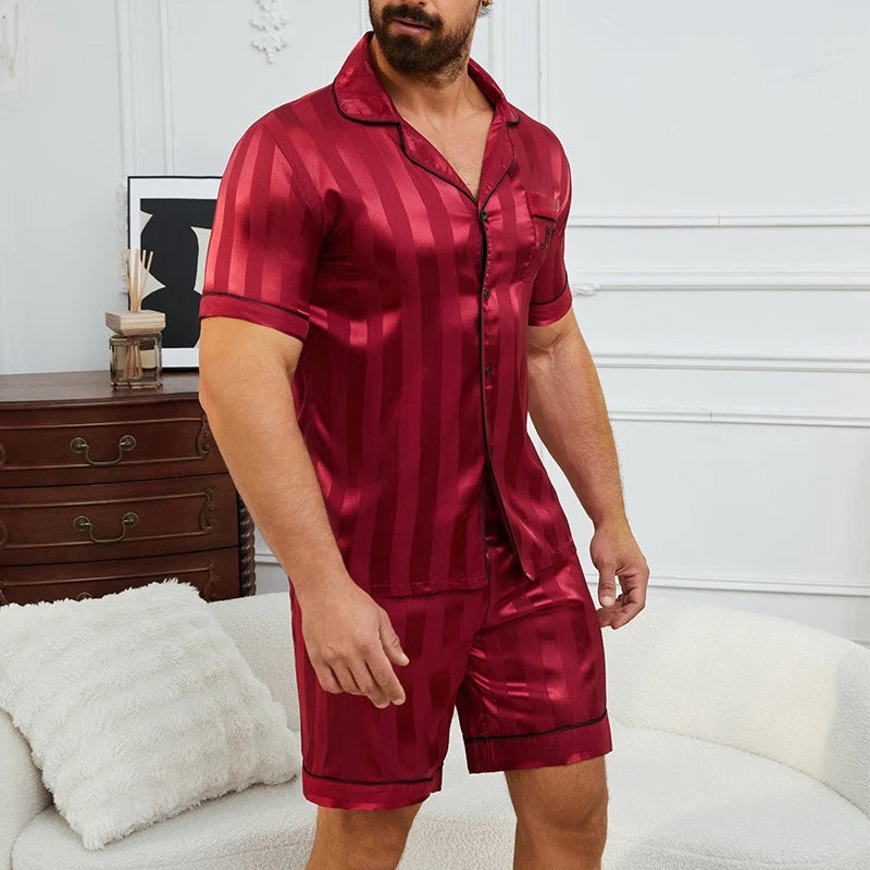 Mens Silk Satin Pyjamas Set Nightwear Pyjama Top & Bottoms Loungewear Sleepwear