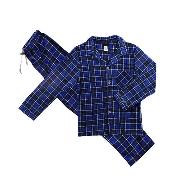 Men's Plaid Fleece 2 Piece Sleep Button Up Drawstring Waist Classic Pajama Set