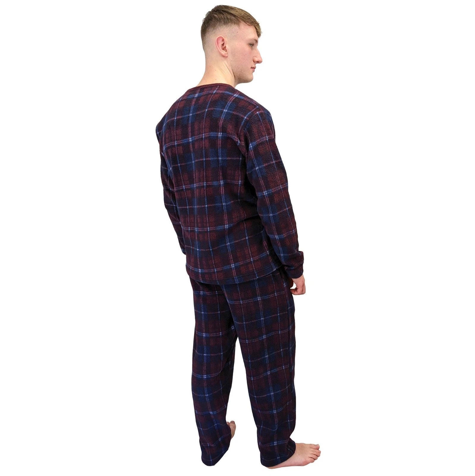 Mens Fleece Warm Soft Pyjamas Striped PJ Set Nightwear Nightsuit Pyjama S-4XL