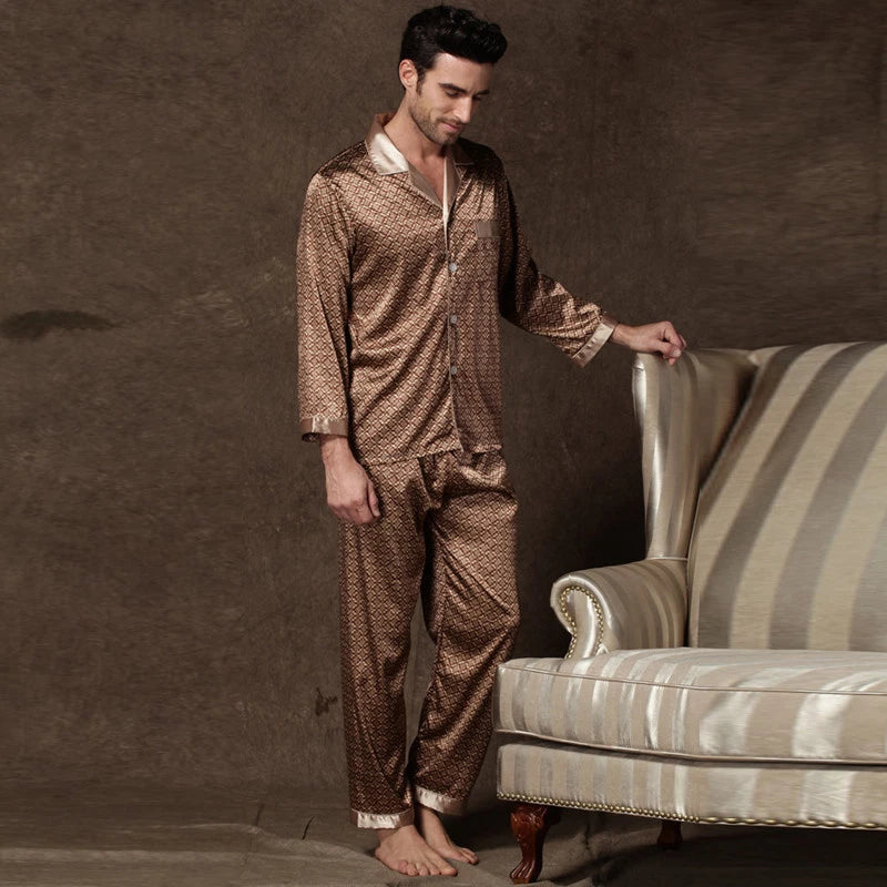 NEW Mens Pajamas Pajamas Silk Satin Long Sleeve Long Sleeve Sleepwear#M035 -