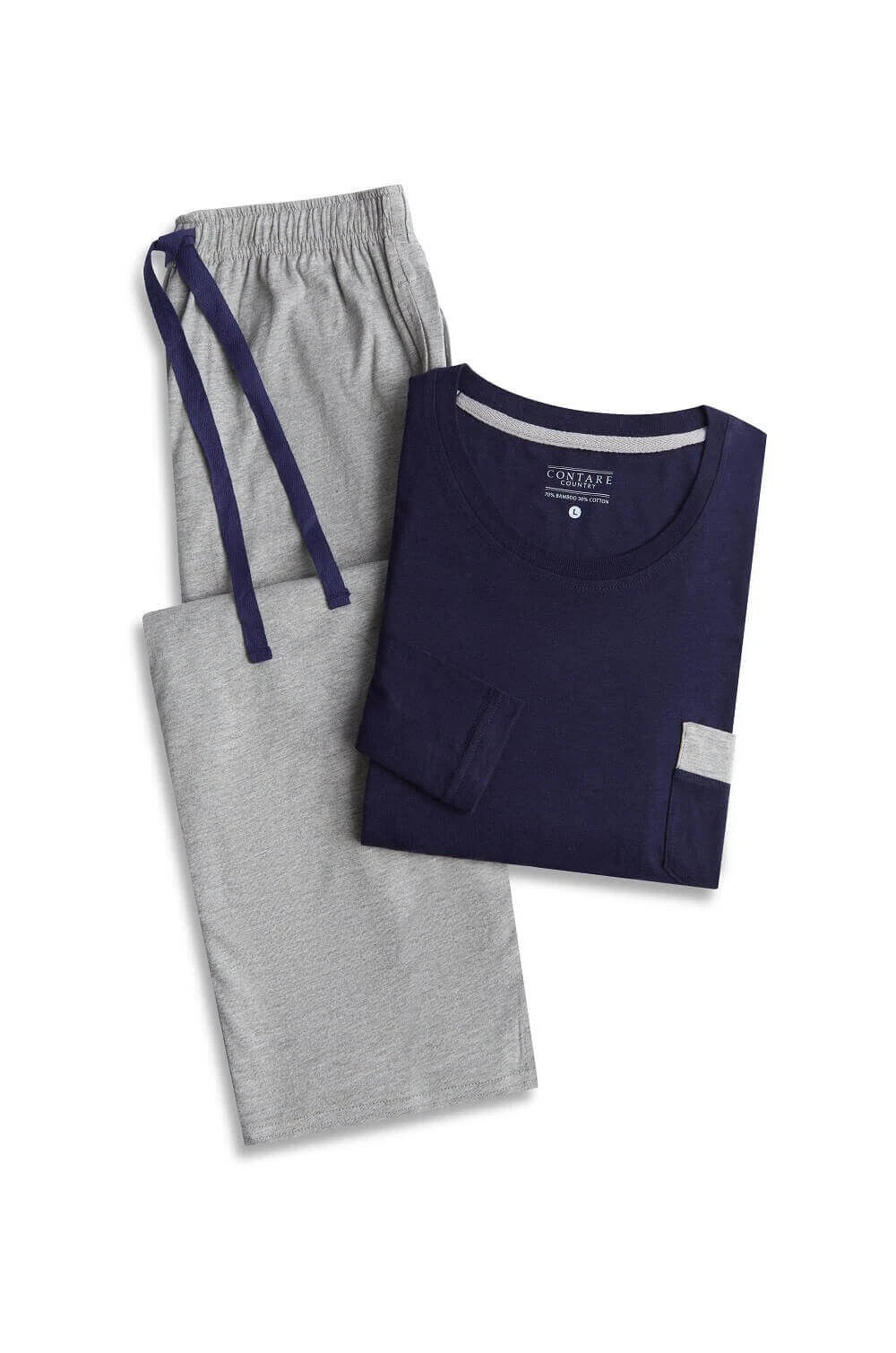 Mens Contare Sizes S-7XL Navy Blue Grey Bamboo Cotton Long Sleeve Pyjama Set Pjs