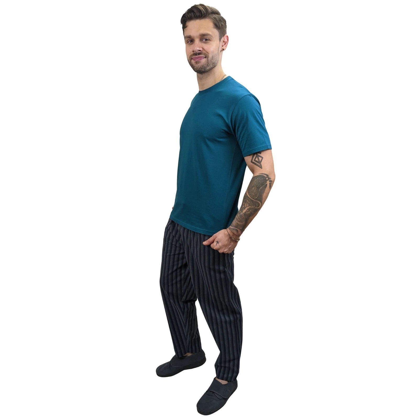 Pyjama SET Mens Cotton Top & Pant Lounge Pockets Sleep 2 Piece PJS Summer M/4XL