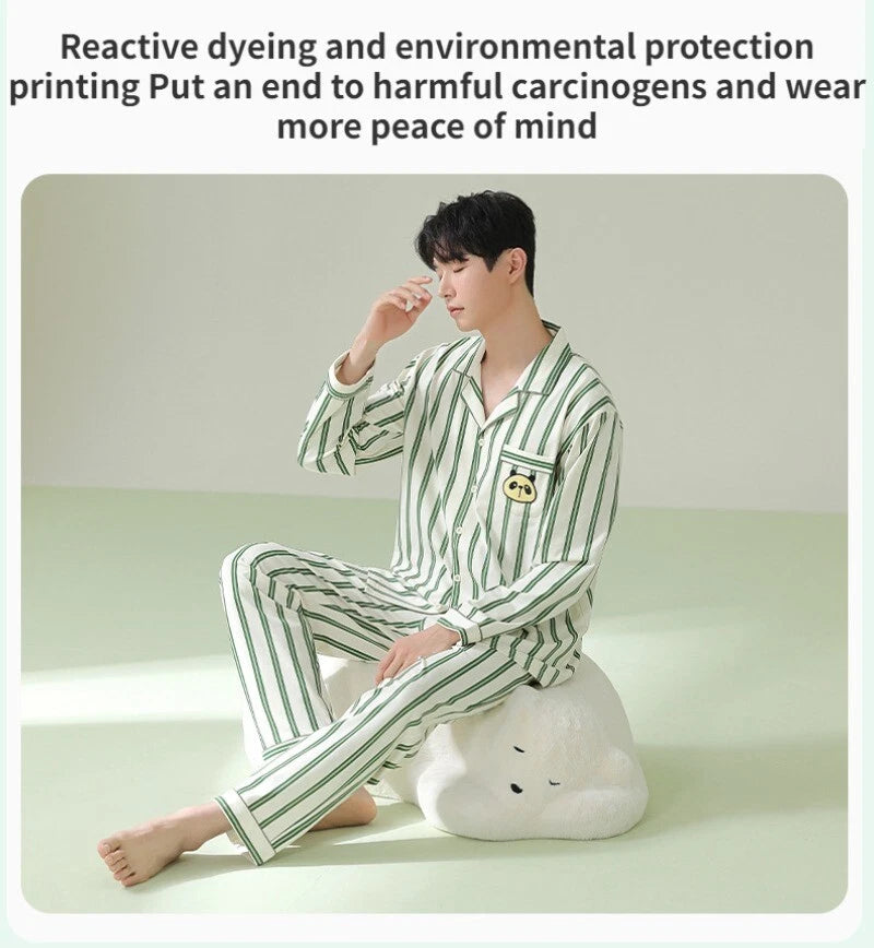 Men's Pajama Set Striped Sleepwear Antibacterial Comfortable Fashion Long Sleeve