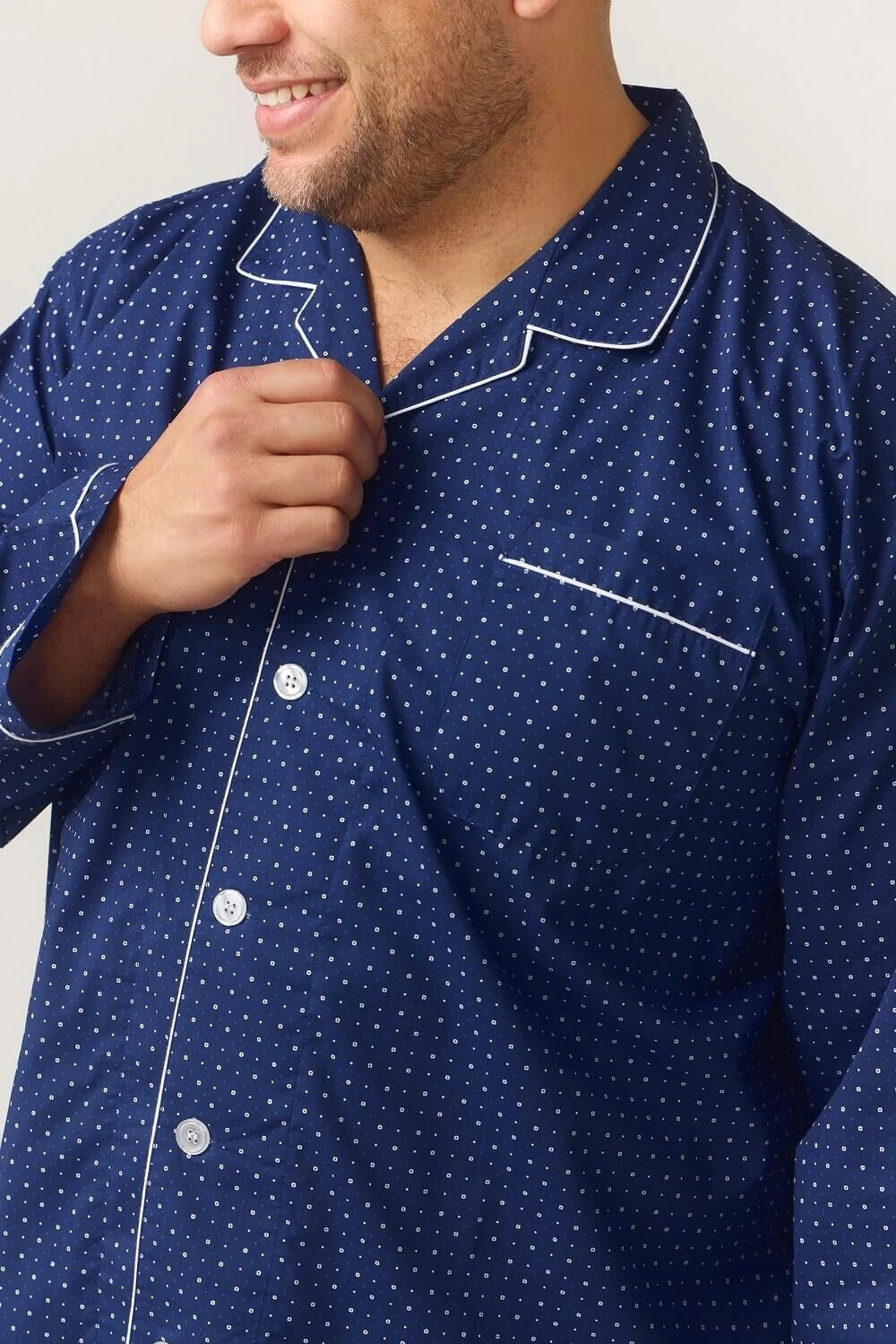 Mens Contare Sizes S-3XL Navy Blue Cotton Long Sleeve Pyjama Set Pjs - SPN