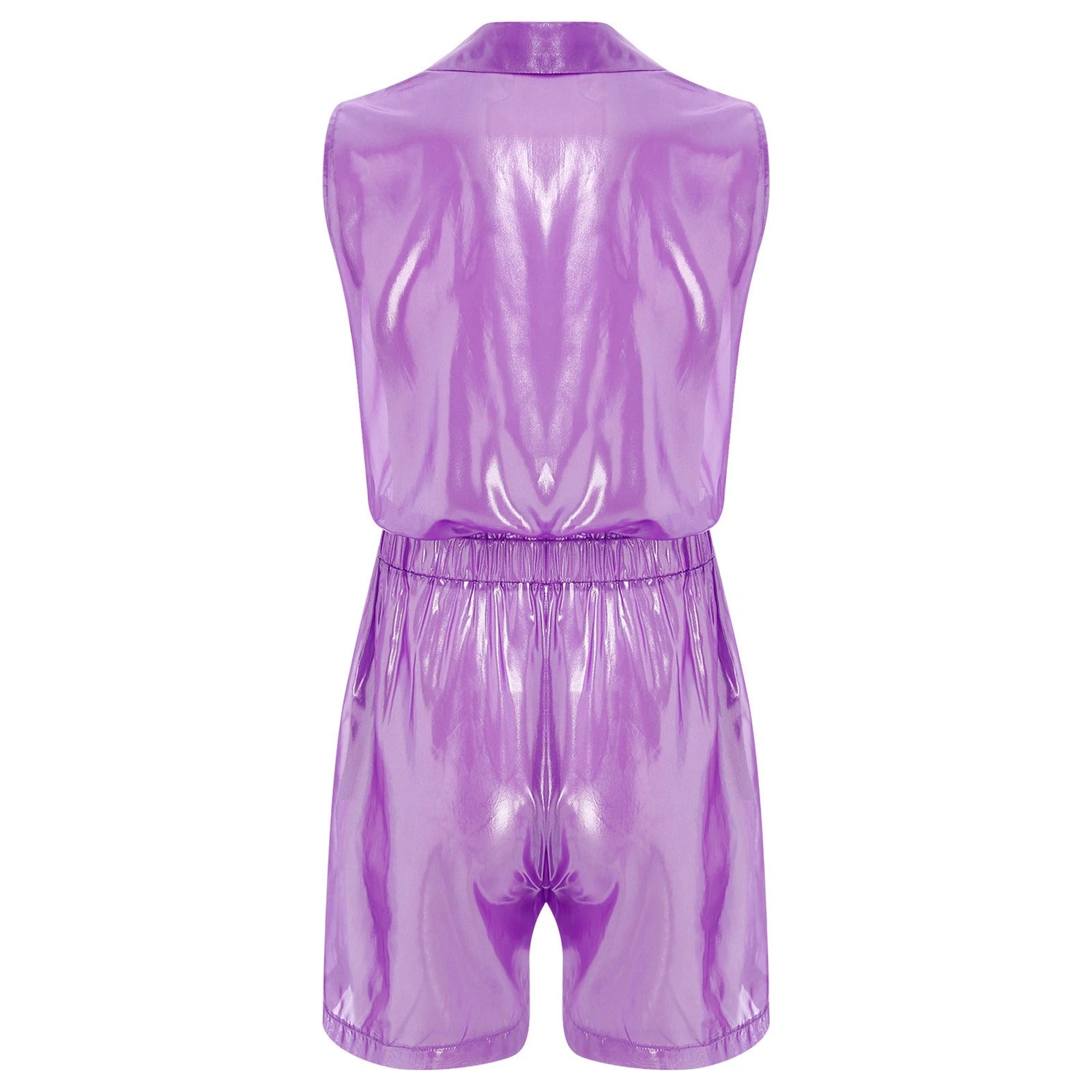 Men Shiny Glossy See-Through Metallic Chiffon Jumpsuit Bodysuit /Pajama Set