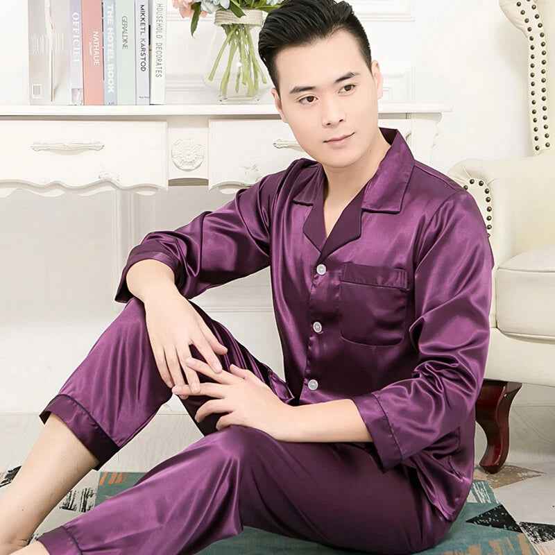 Men Women Silk Satin Pajamas Set Couple Sleepwear Lovers Unisex Nightwear Pijama