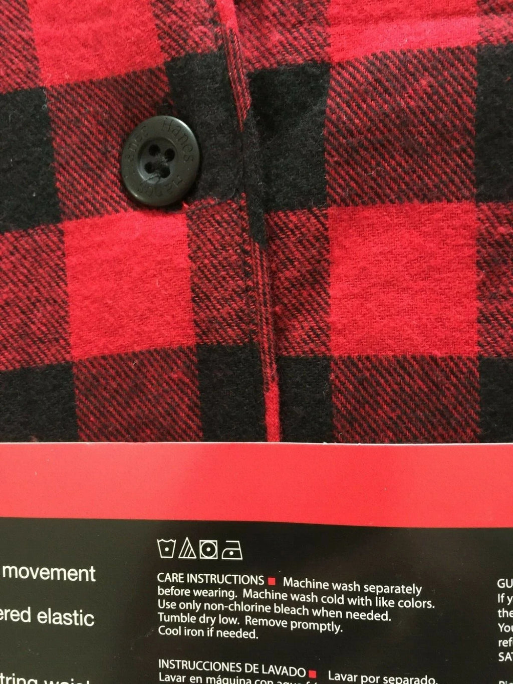 NWT Men's Hanes Flannel RED / BLACK Gray Plaid L/S Pant Set Pajamas PJs Cotton
