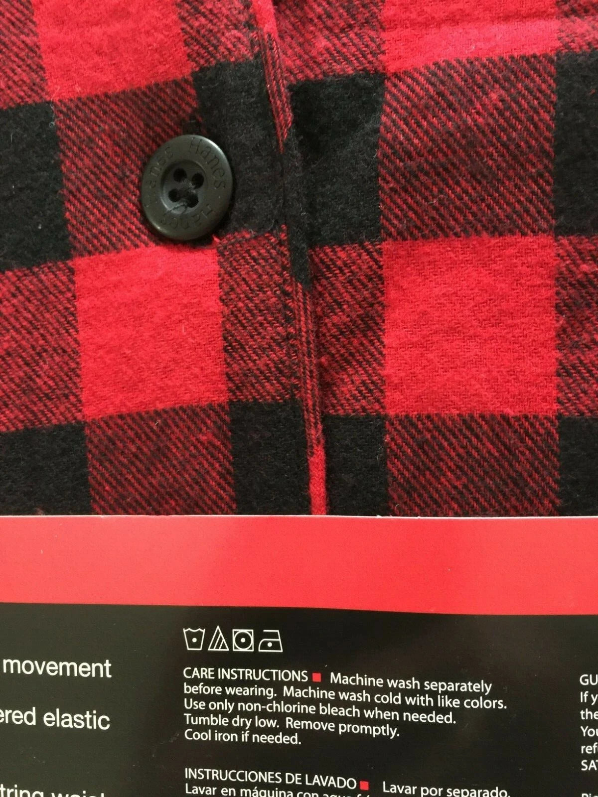 NWT Men's Hanes Flannel RED / BLACK Gray Plaid L/S Pant Set Pajamas PJs Cotton