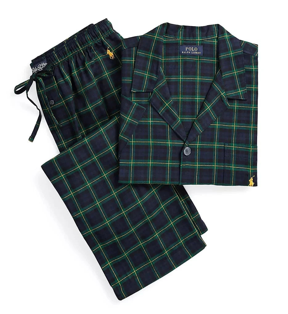 Polo Ralph Lauren Pajama Set Mens M Blue Plaid Flannel 2-Piece Sleepwear UPS562