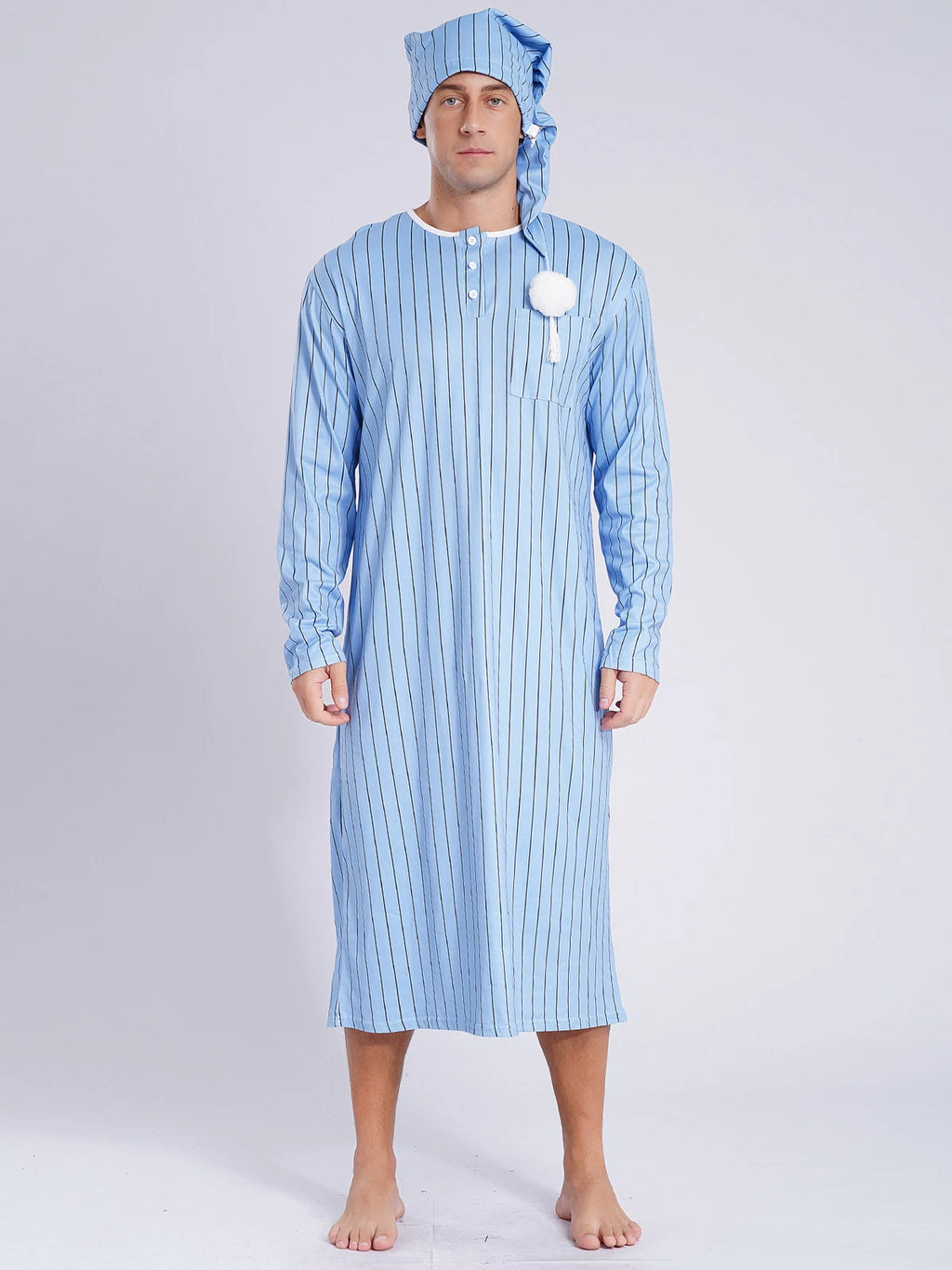 Mens Nightwear Halloween Nightgowns Plaid Pajamas Pompom Loungewear Nightshirt