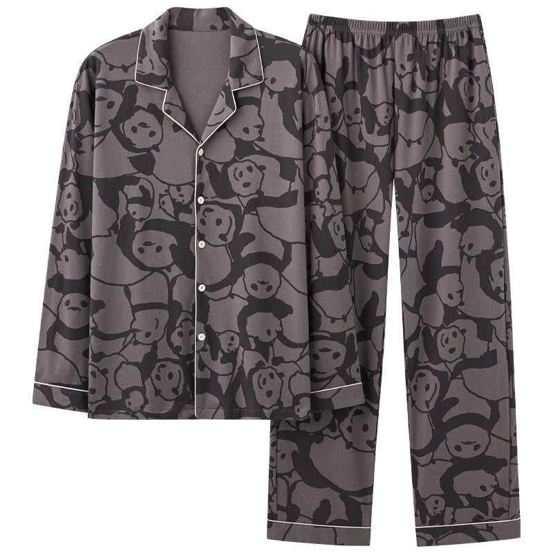 Men's Fashion Pajama Set Panda Print Comfortable Homewear Leisure Wear Sleepwear