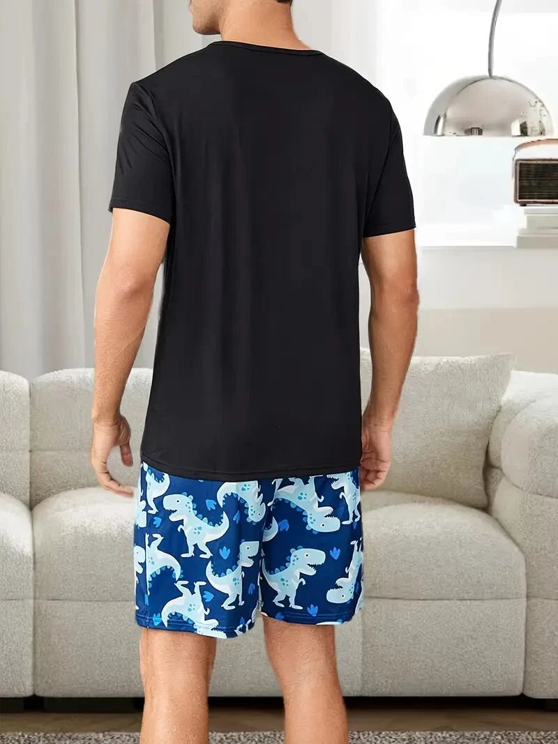 New Men's Dinosaur Pajama Set - Size M to XXL - Short Sleeve & Shorts Comfy Soft