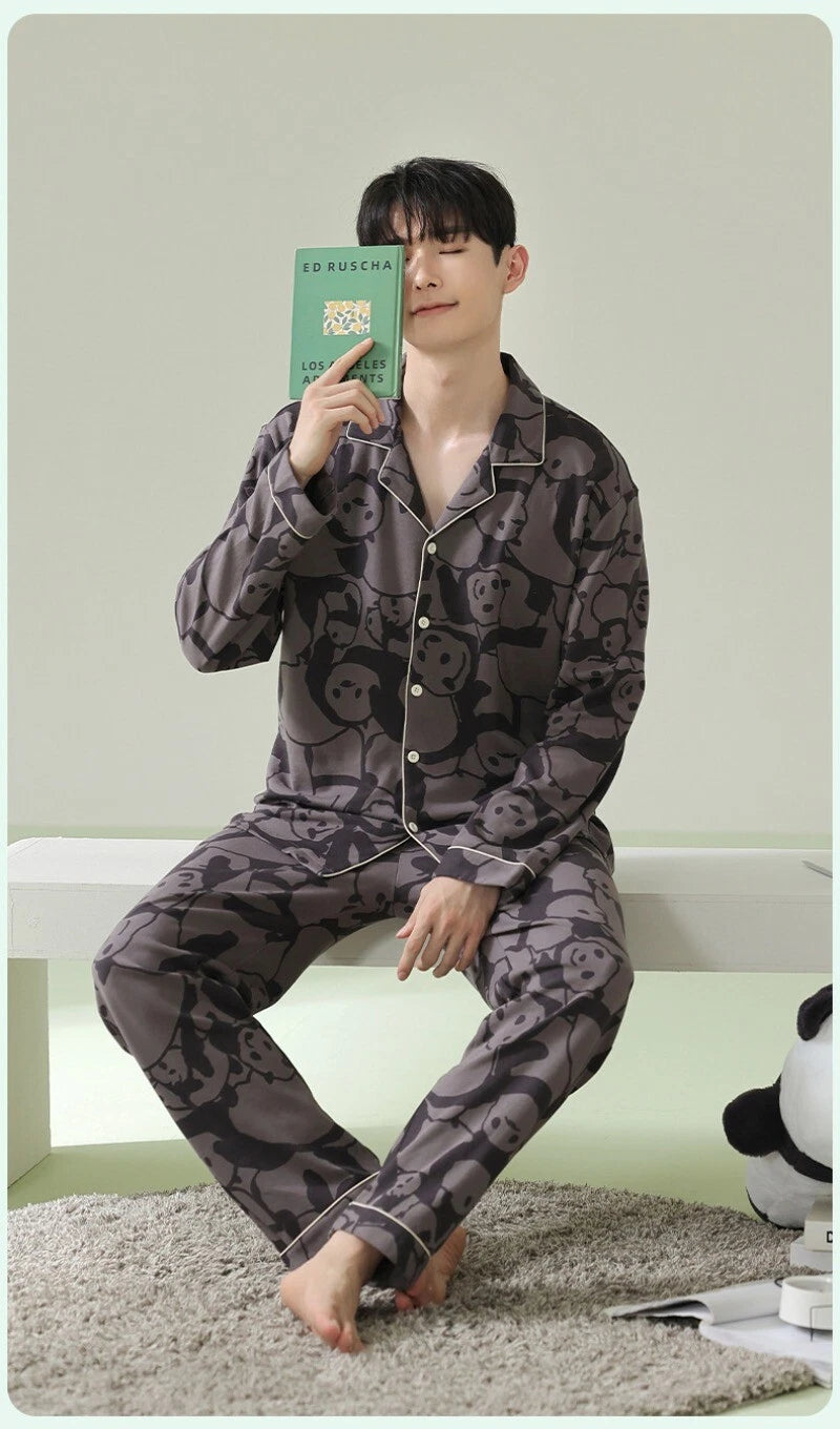 Men's Fashion Pajama Set Panda Print Comfortable Homewear Leisure Wear Sleepwear