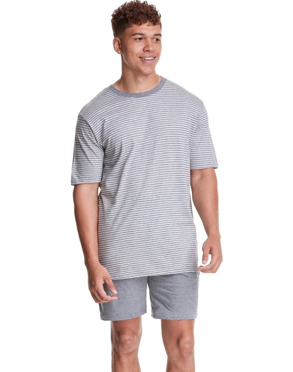 Hanes Men's 2-Piece Short Lounge Set T-Shirt Shorts Pajama Loungewear Stripped
