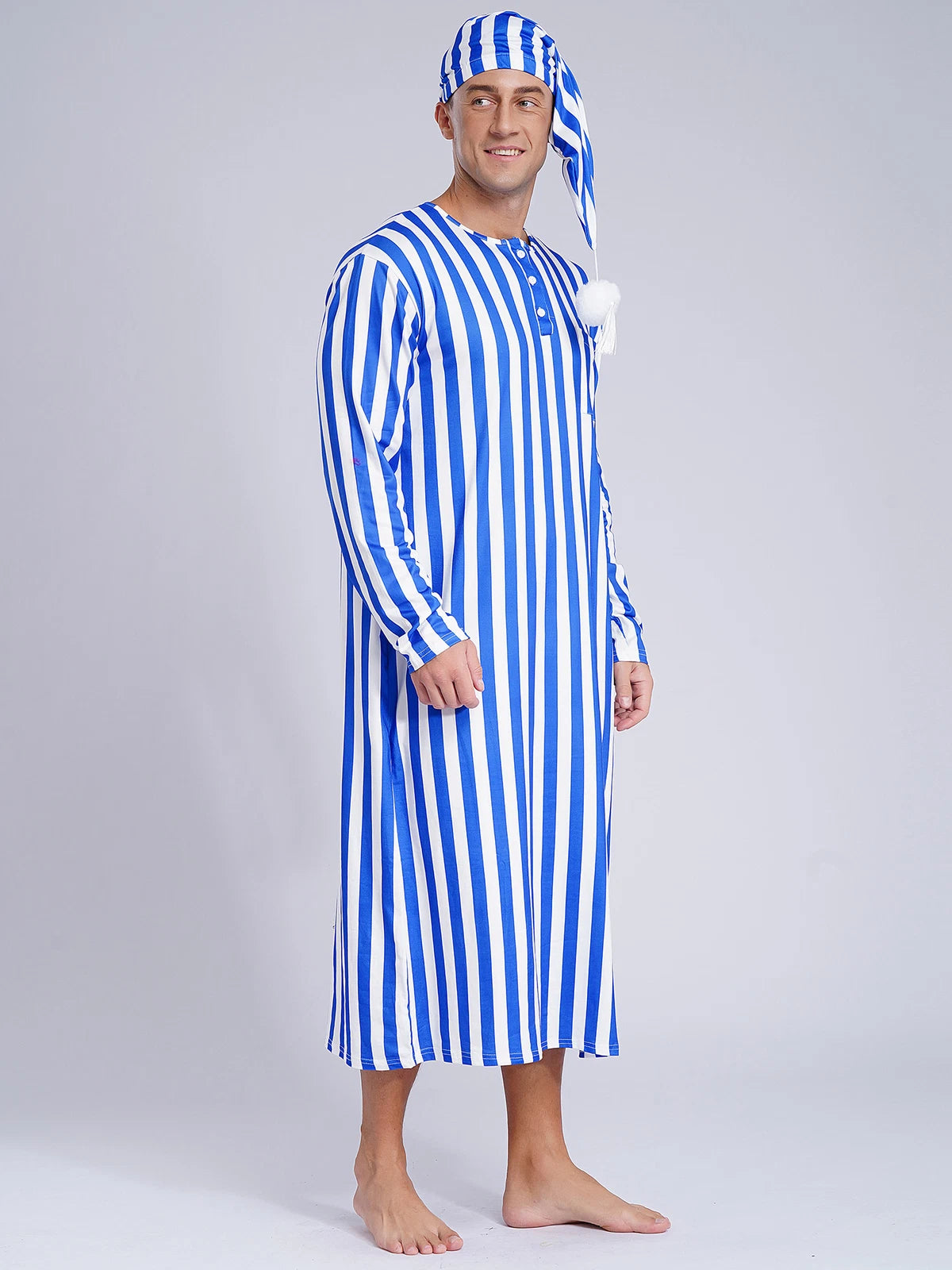 Mens Nightwear Halloween Nightgowns Plaid Pajamas Pompom Loungewear Nightshirt